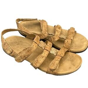 Vionics Amber Gold Tan Cork Strappy Comfort Slingback Roman Sandals Women 10